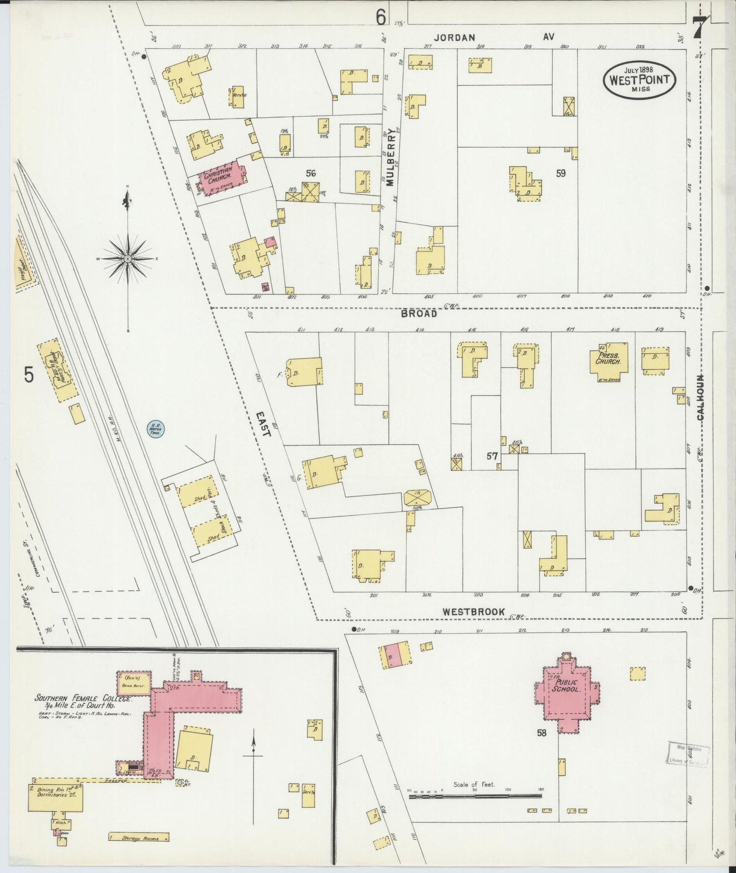 Sanborn Fire Insurance Map from West Point, Clay County, Mississippi (1898), Sheet #0007 - Historic Sanborn Fire Insurance Map Print, vintage old map wall art, antique decor, genealogy gift, Mississippi Mississippi map