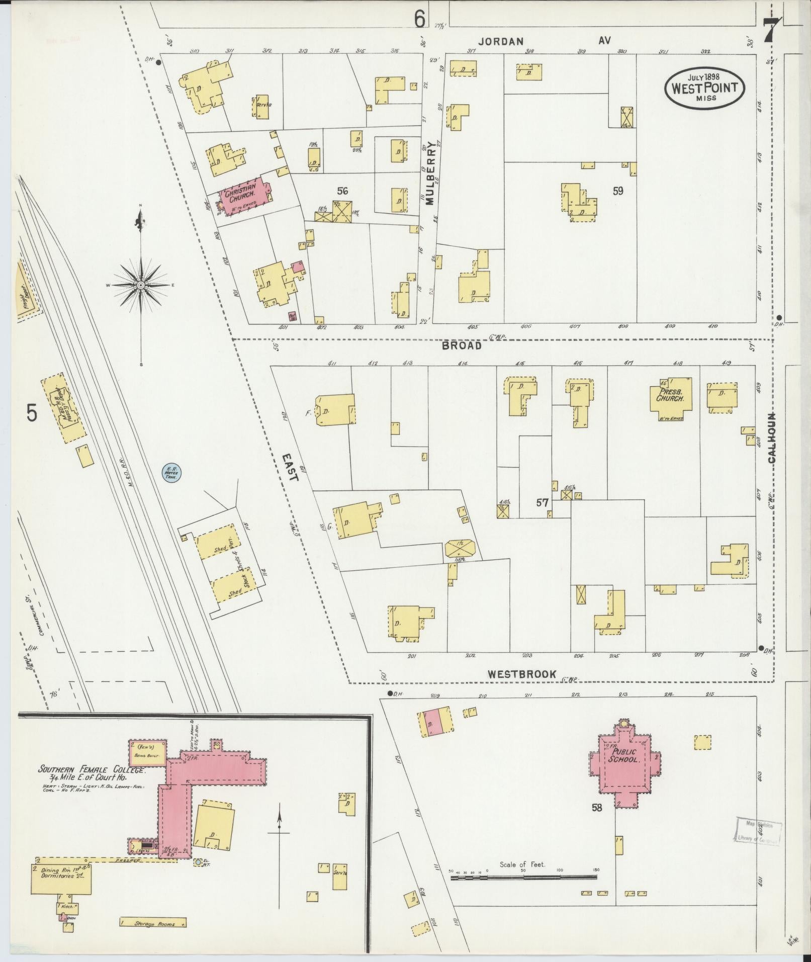 Sanborn Fire Insurance Map from West Point, Clay County, Mississippi (1898), Sheet #0007 - Historic Sanborn Fire Insurance Map Print, vintage old map wall art, antique decor, genealogy gift, Mississippi Mississippi map