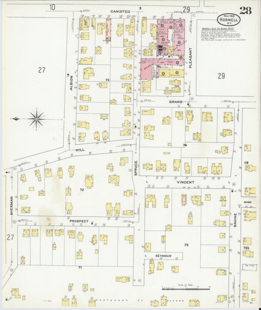 Sanborn Fire Insurance Map from Hornell, Steuben County, New York (1909), Sheet #0028 - Historic Sanborn Fire Insurance Map Print, vintage old map wall art, antique decor, genealogy gift, New York New York map