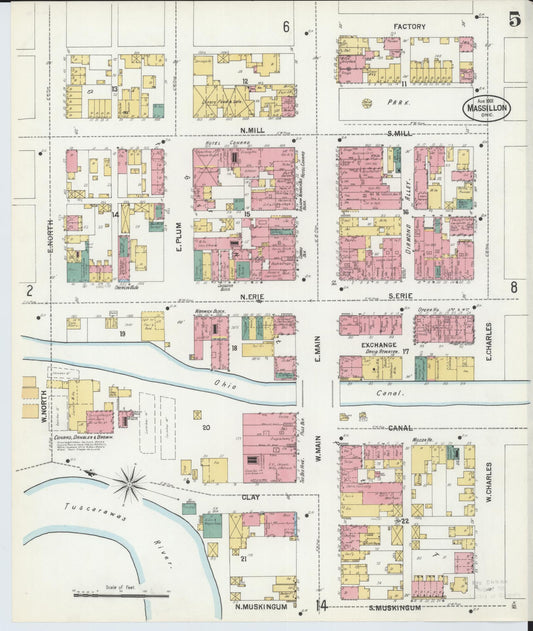 Sanborn Fire Insurance Map from Massillon, Stark County, Ohio (1901), Sheet #0005 - Historic Sanborn Fire Insurance Map Print, vintage old map wall art, antique decor, genealogy gift, Ohio Ohio map