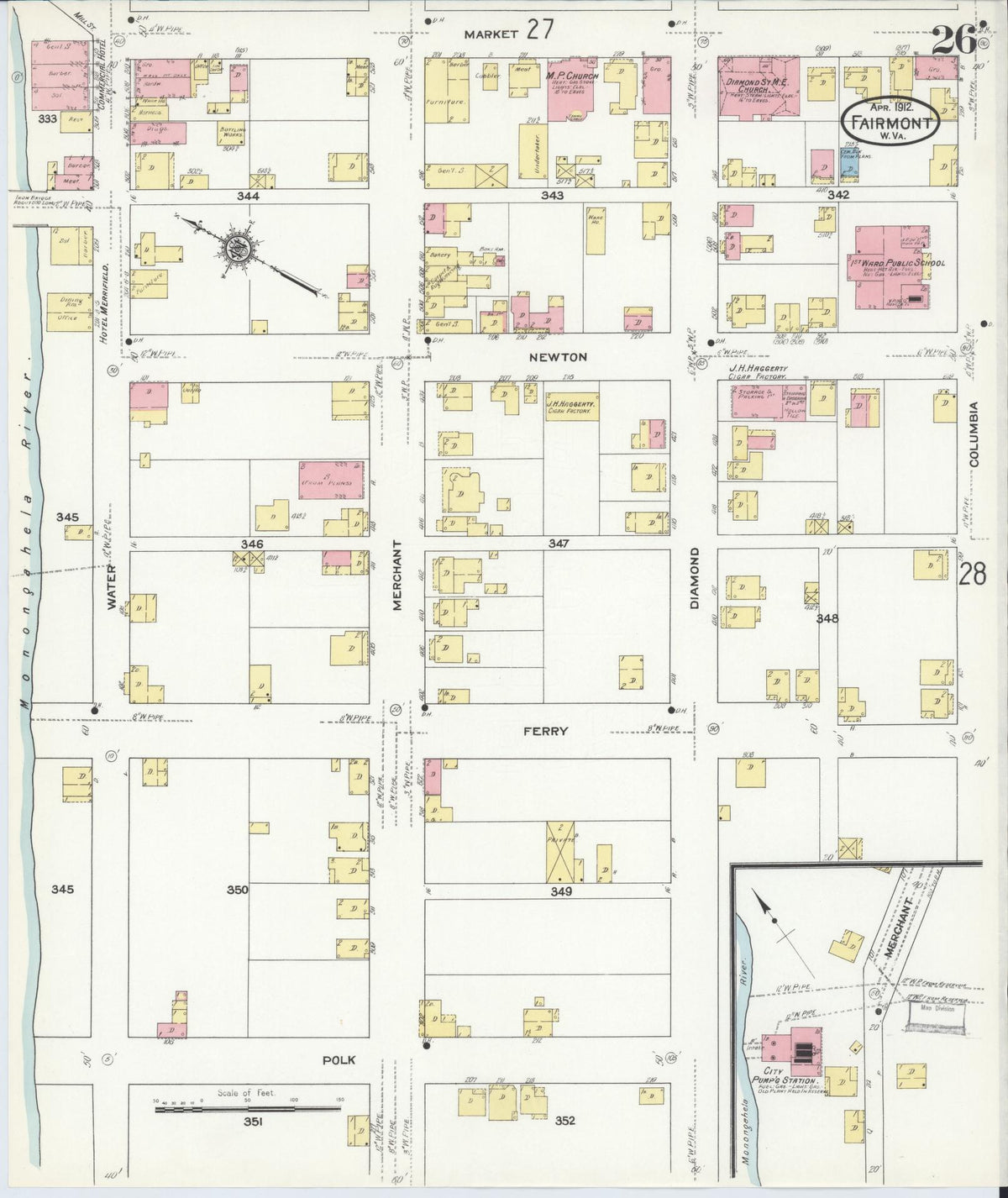 Sanborn Fire Insurance Map from Fairmont, Marion County, West Virginia (1912), Sheet #0026 - Historic Sanborn Fire Insurance Map Print, vintage old map wall art, antique decor, genealogy gift, West Virginia West Virginia map