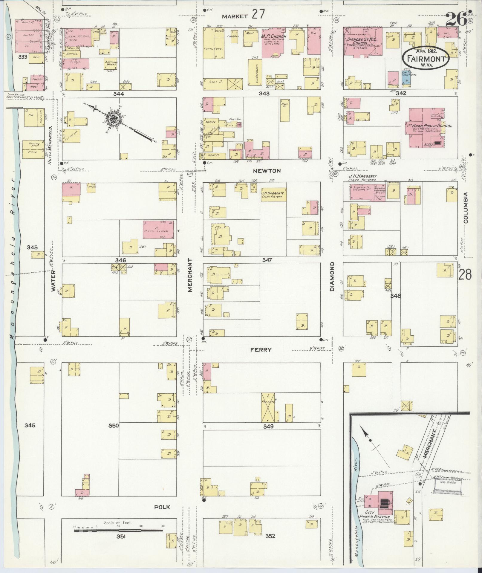 Sanborn Fire Insurance Map from Fairmont, Marion County, West Virginia (1912), Sheet #0026 - Historic Sanborn Fire Insurance Map Print, vintage old map wall art, antique decor, genealogy gift, West Virginia West Virginia map