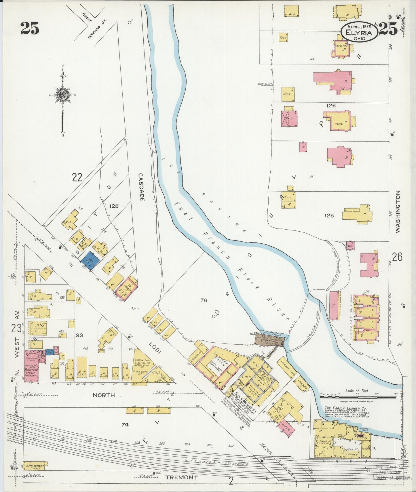Sanborn Fire Insurance Map from Elyria, Lorain County, Ohio (1925), Sheet #0025 - Historic Sanborn Fire Insurance Map Print, vintage old map wall art, antique decor, genealogy gift, Ohio Ohio map