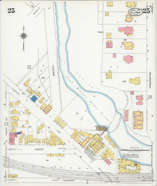 Sanborn Fire Insurance Map from Elyria, Lorain County, Ohio (1925), Sheet #0025 - Historic Sanborn Fire Insurance Map Print, vintage old map wall art, antique decor, genealogy gift, Ohio Ohio map