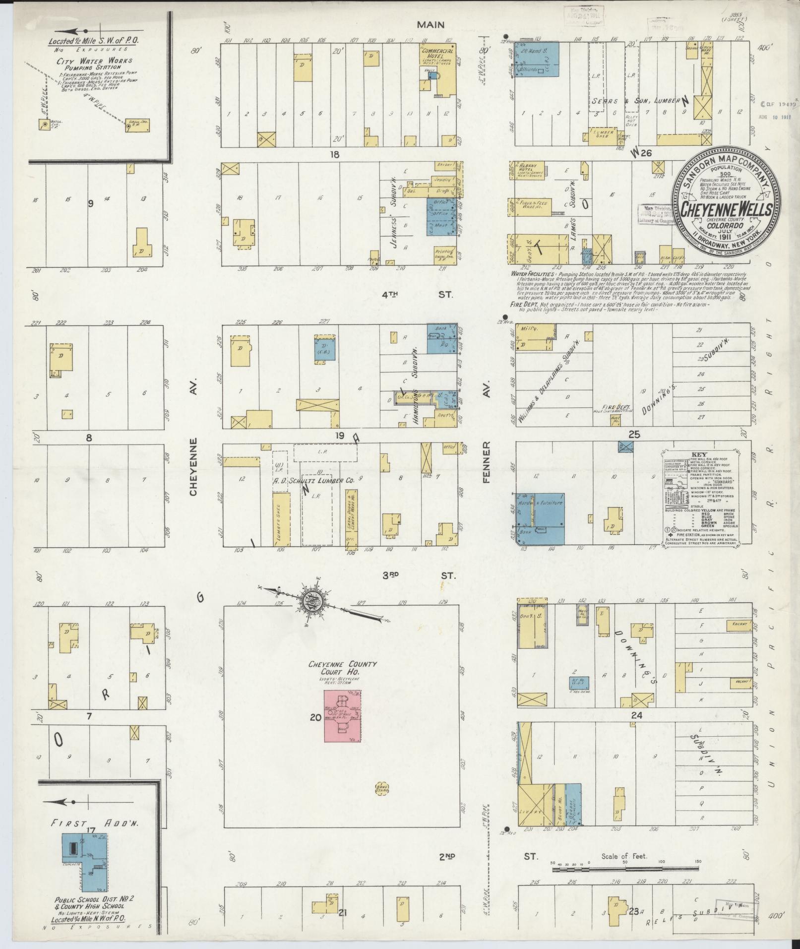 Sanborn Fire Insurance Map from Cheyenne Wells, Cheyenne County, Colorado (1911), Sheet #0001 - Historic Sanborn Fire Insurance Map Print, vintage old map wall art, antique decor, genealogy gift, Colorado Colorado map