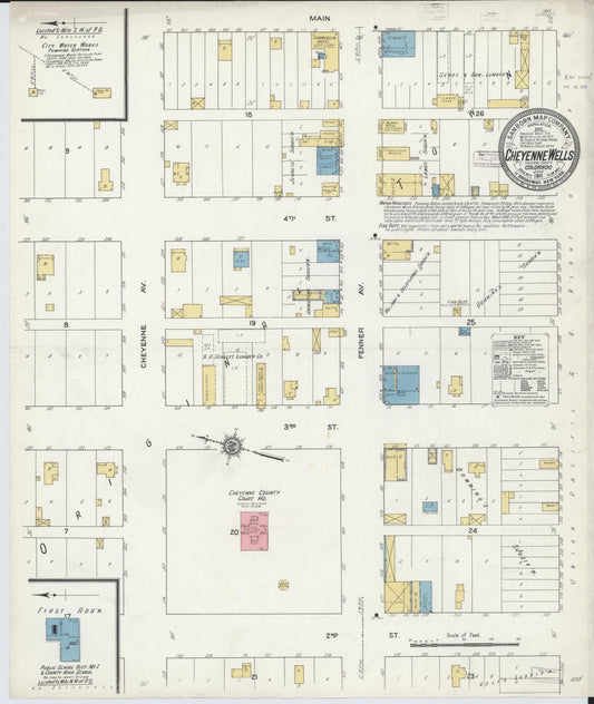 Sanborn Fire Insurance Map from Cheyenne Wells, Cheyenne County, Colorado (1911), Sheet #0001 - Historic Sanborn Fire Insurance Map Print, vintage old map wall art, antique decor, genealogy gift, Colorado Colorado map