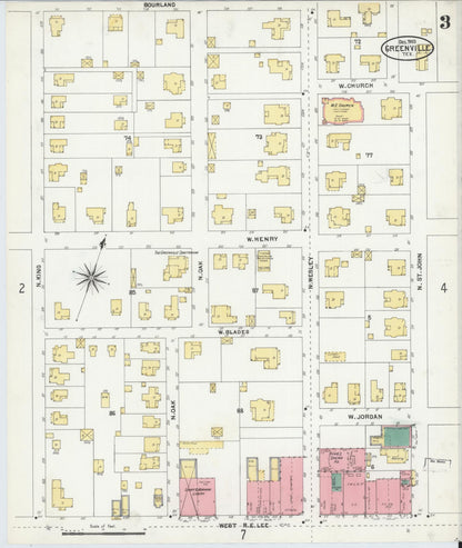 Sanborn Fire Insurance Map from Greenville, Hunt County, Texas (1903), Sheet #0003 - Complete Map Set gallery image, historic Sanborn map, vintage wall art, Texas Texas