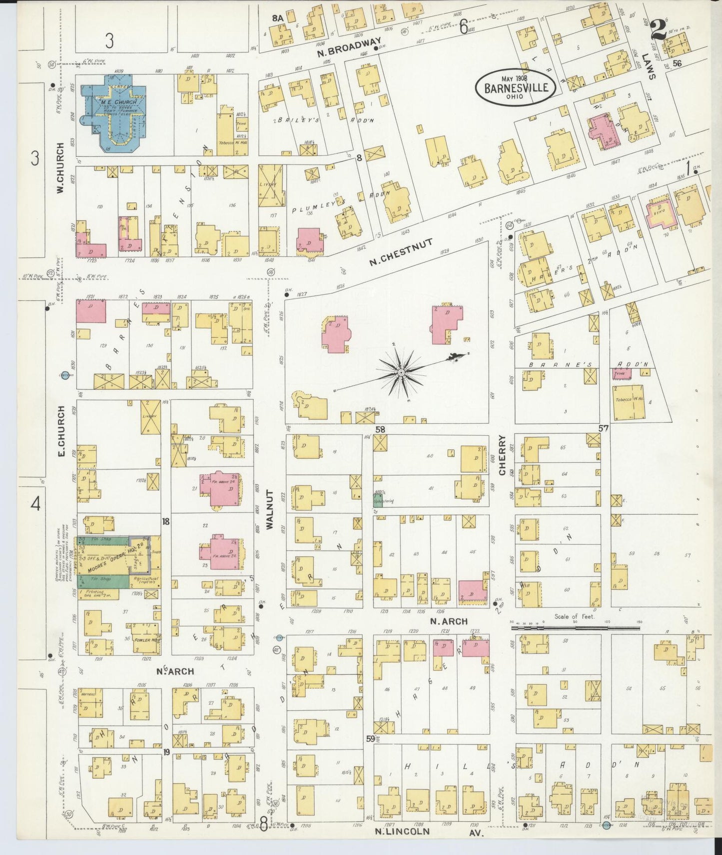 Sanborn Fire Insurance Map from Barnesville, Belmont County, Ohio (1908), Sheet #0002 - Historic Sanborn Fire Insurance Map Print, vintage old map wall art, antique decor, genealogy gift, Ohio Ohio map