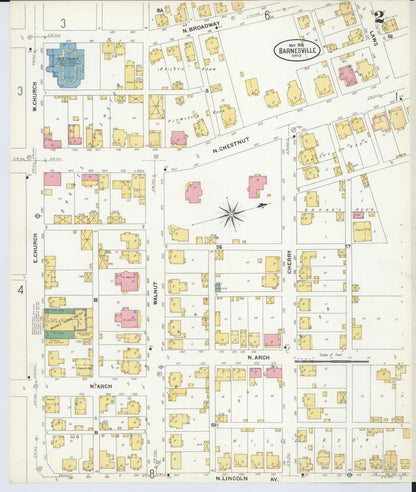 Sanborn Fire Insurance Map from Barnesville, Belmont County, Ohio (1908), Sheet #0002 - Historic Sanborn Fire Insurance Map Print, vintage old map wall art, antique decor, genealogy gift, Ohio Ohio map