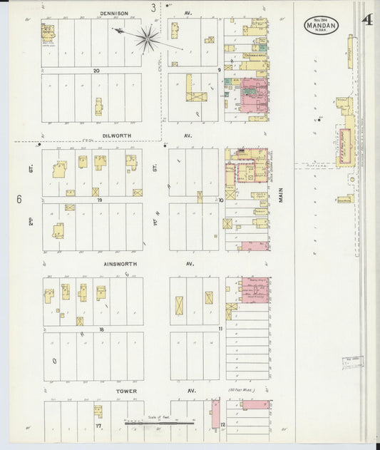 Sanborn Fire Insurance Map from Mandan, Morton County, North Dakota (1904), Sheet #0004 - Historic Sanborn Fire Insurance Map Print, vintage old map wall art, antique decor, genealogy gift, North Dakota North Dakota map