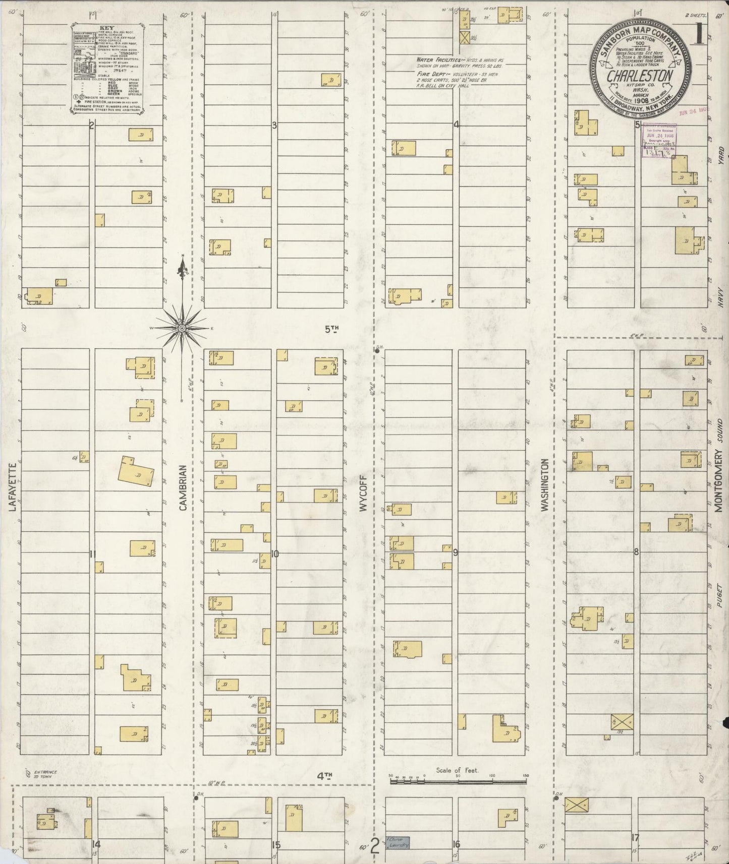 Sanborn Fire Insurance Map from Charleston, Kitsap County, Washington (1908), Sheet #0001 - Complete Map Set gallery image, historic Sanborn map, vintage wall art, Washington Washington