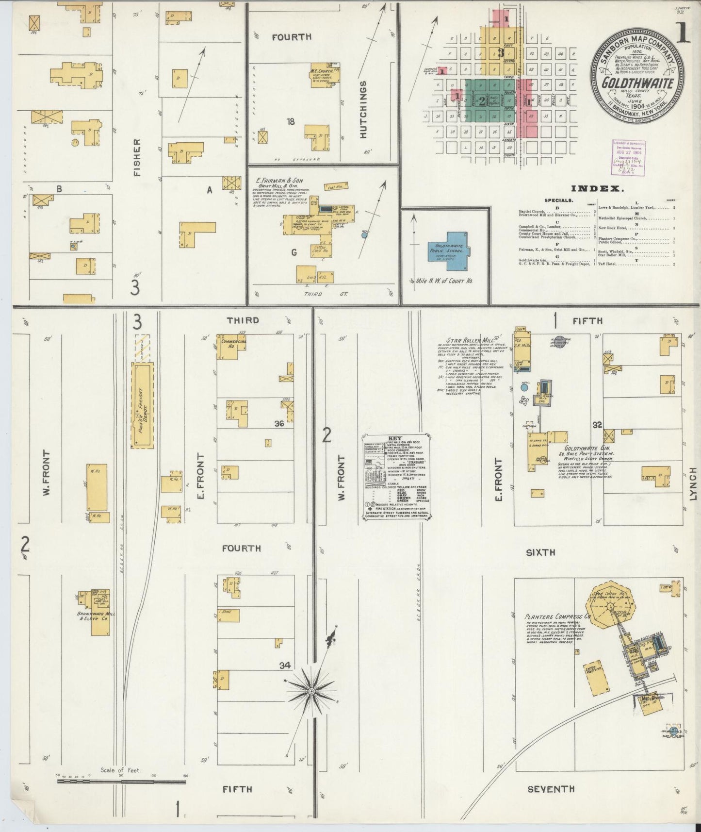 Sanborn Fire Insurance Map from Goldthwaite, Mills County, Texas. (1904) – Historic Sanborn Fire Insurance Map Print