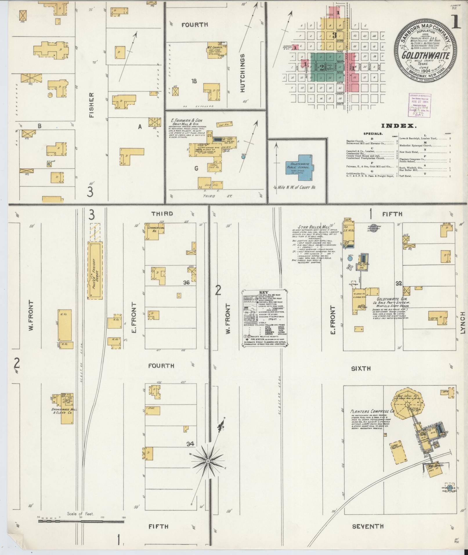 Sanborn Fire Insurance Map from Goldthwaite, Mills County, Texas. (1904) – Historic Sanborn Fire Insurance Map Print