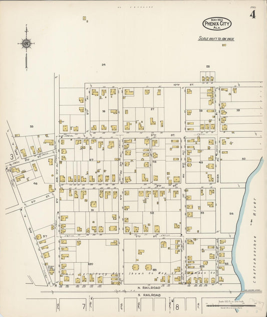 Sanborn Fire Insurance Map from Phenix City, Lee And Russell Counties, Alabama (1922), Sheet #0004 - Historic Sanborn Fire Insurance Map Print, vintage old map wall art, antique decor, genealogy gift, Alabama Alabama map