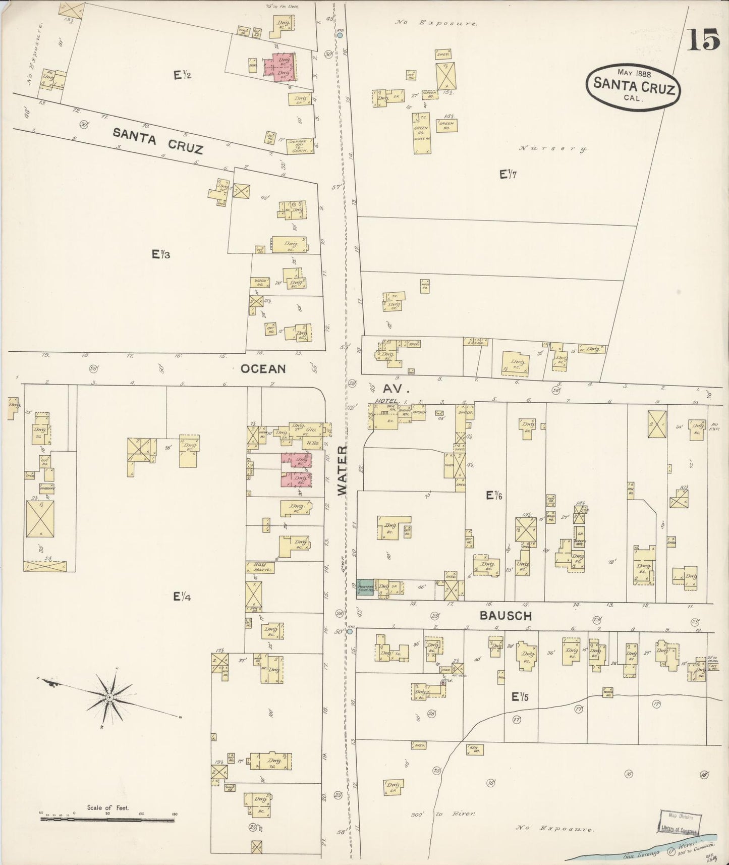 Sanborn Fire Insurance Map from Santa Cruz, Santa Cruz County, California (1888), Sheet #0015 - Complete Map Set gallery image, historic Sanborn map, vintage wall art, California California