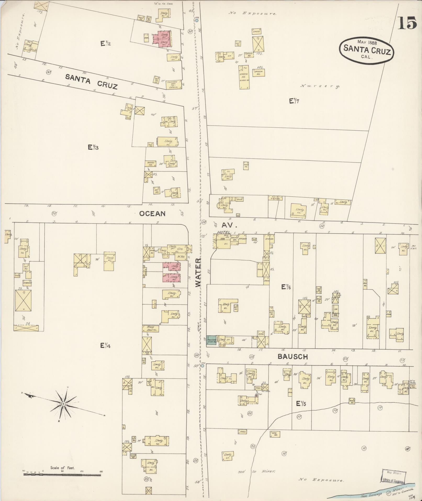 Sanborn Fire Insurance Map from Santa Cruz, Santa Cruz County, California (1888), Sheet #0015 - Complete Map Set gallery image, historic Sanborn map, vintage wall art, California California