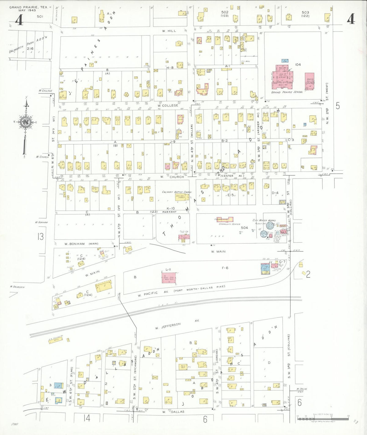 Sanborn Fire Insurance Map from Grand Prairie, Dallas County, Texas (1943), Sheet #0004 - Historic Sanborn Fire Insurance Map Print, vintage old map wall art, antique decor, genealogy gift, Texas Texas map