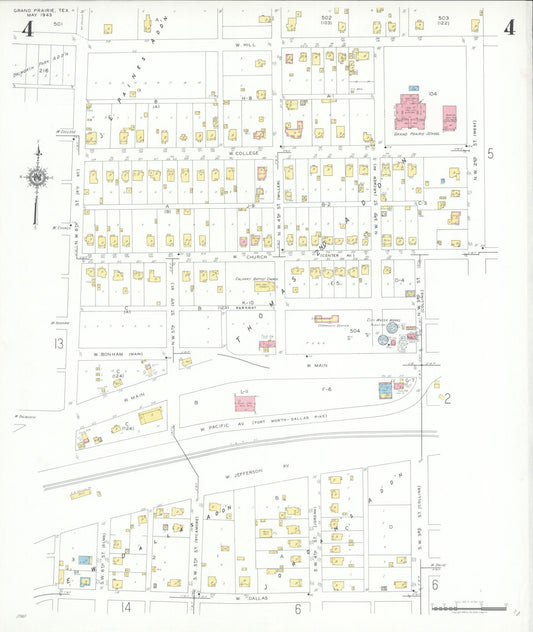 Sanborn Fire Insurance Map from Grand Prairie, Dallas County, Texas (1943), Sheet #0004 - Historic Sanborn Fire Insurance Map Print, vintage old map wall art, antique decor, genealogy gift, Texas Texas map