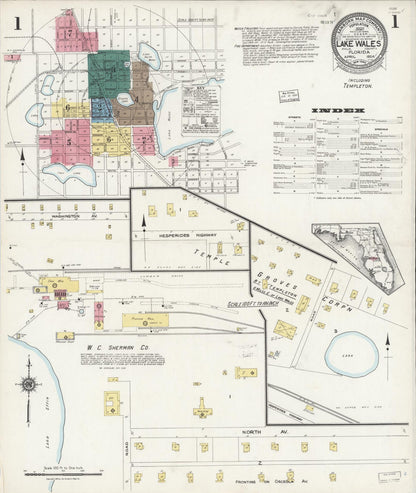 Sanborn Fire Insurance Map from Lake Wales, Polk County, Florida (1924), Sheet #0001 - Complete Map Set gallery image, historic Sanborn map, vintage wall art, Florida Florida