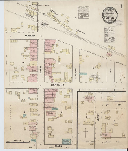 Sanborn Fire Insurance Map from Fenton, Genesee County, Michigan (1884), Sheet #0001 - Historic Sanborn Fire Insurance Map Print, vintage old map wall art, antique decor, genealogy gift, Michigan Michigan map