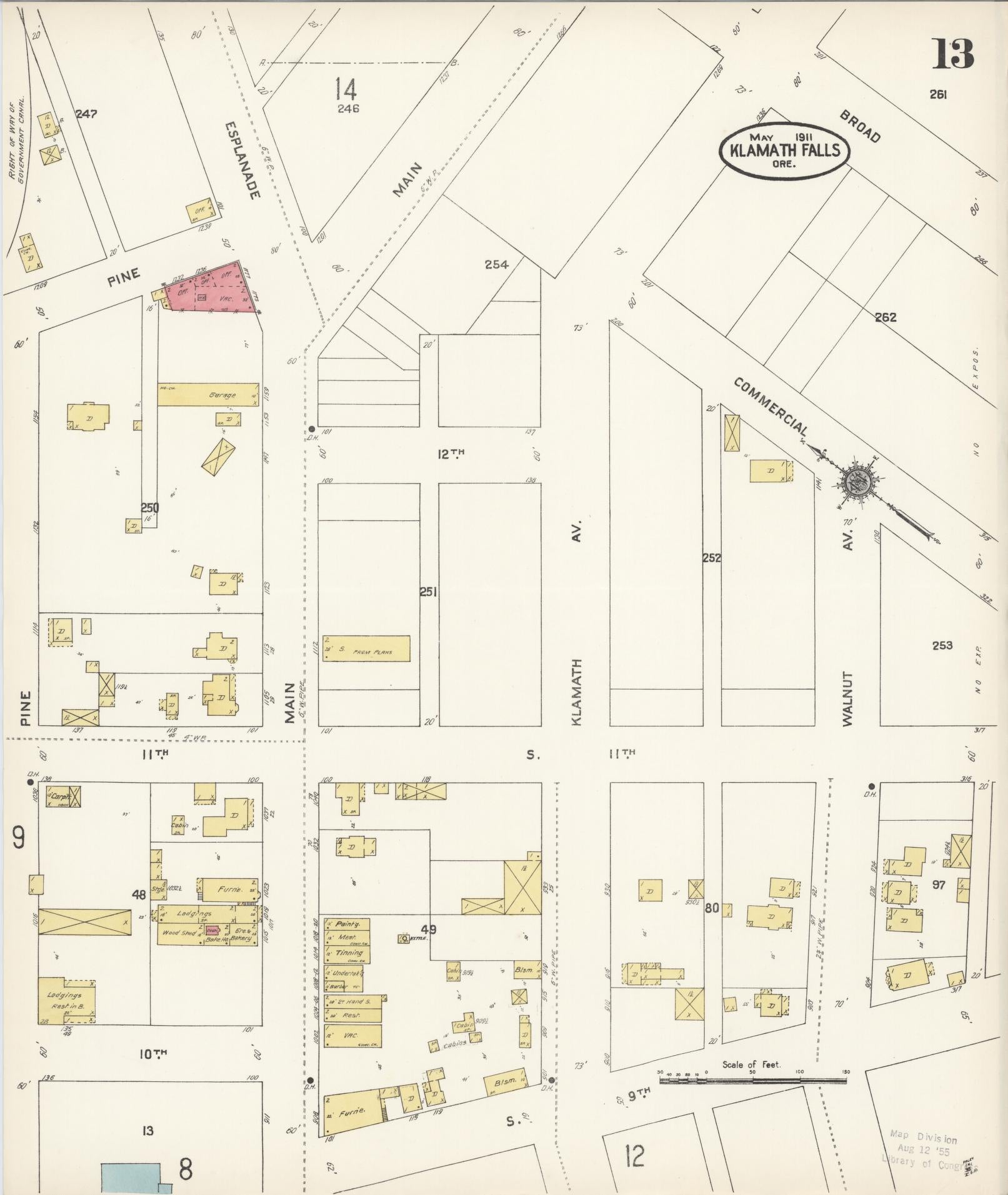 Sanborn Fire Insurance Map from Klamath Falls, Klamath County, Oregon (1911), Sheet #0013 - Complete Map Set gallery image, historic Sanborn map, vintage wall art, Oregon Oregon