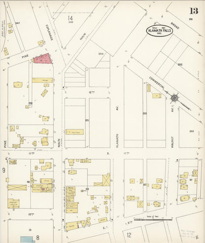 Sanborn Fire Insurance Map from Klamath Falls, Klamath County, Oregon (1911), Sheet #0013 - Complete Map Set gallery image, historic Sanborn map, vintage wall art, Oregon Oregon