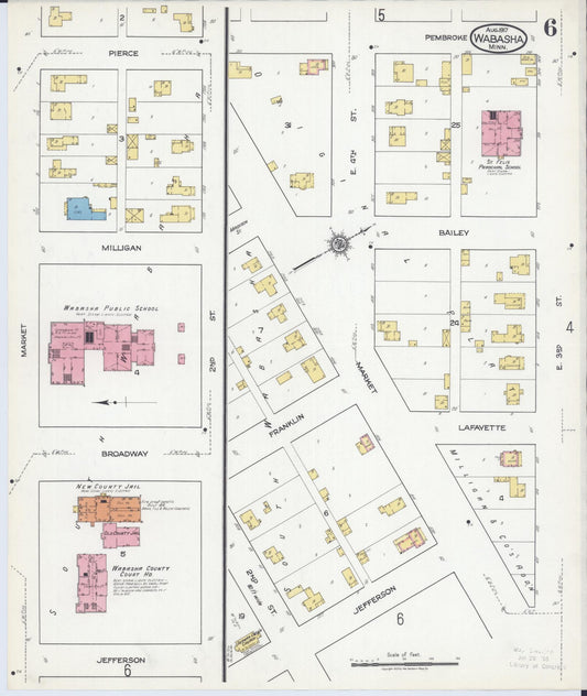 Sanborn Fire Insurance Map from Wabasha, Wabasha County, Minnesota (1917), Sheet #0006 - Historic Sanborn Fire Insurance Map Print, vintage old map wall art, antique decor, genealogy gift, Minnesota Minnesota map