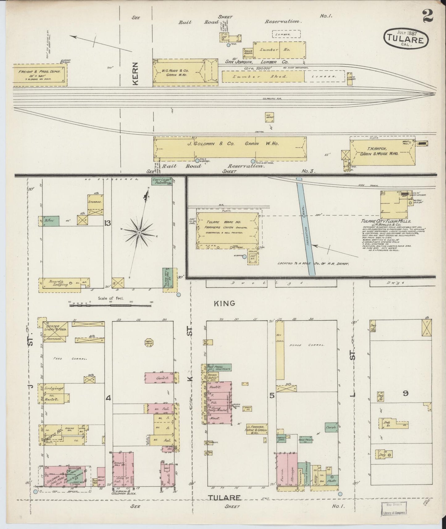 Sanborn Fire Insurance Map from Tulare, Tulare County, California (1887), Sheet #0002 - Complete Map Set gallery image, historic Sanborn map, vintage wall art, California California
