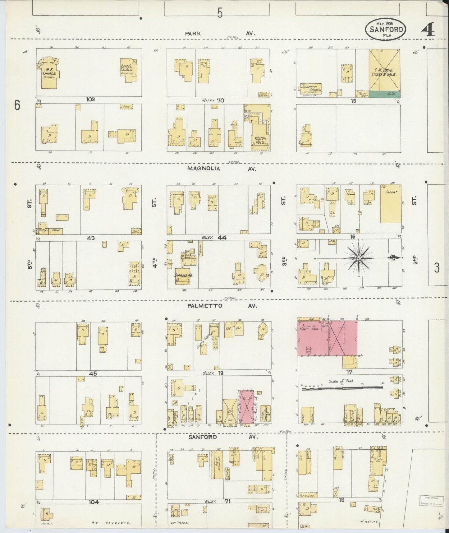 Sanborn Fire Insurance Map from Sanford, Seminole County, Florida (1906), Sheet #0004 - Complete Map Set gallery image, historic Sanborn map, vintage wall art, Florida Florida
