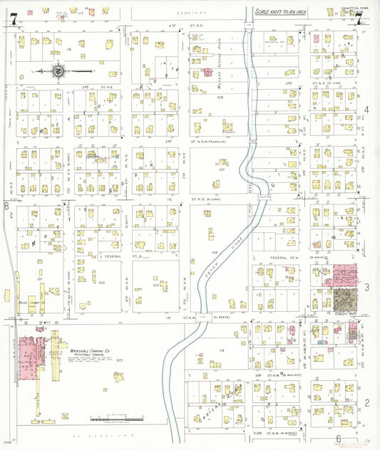 Sanborn Fire Insurance Map from Hampton, Franklin County, Iowa (1938), Sheet #0007 - Historic Sanborn Fire Insurance Map Print, vintage old map wall art