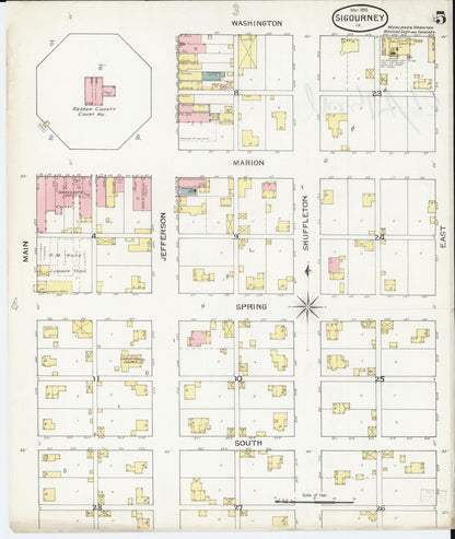 Sanborn Fire Insurance Map from Sigourney, Kiokuk County, Iowa (1893), Sheet #0005 - Historic Sanborn Fire Insurance Map Print, vintage old map wall art