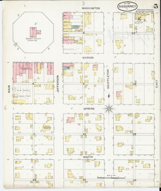 Sanborn Fire Insurance Map from Sigourney, Kiokuk County, Iowa (1893), Sheet #0005 - Historic Sanborn Fire Insurance Map Print, vintage old map wall art