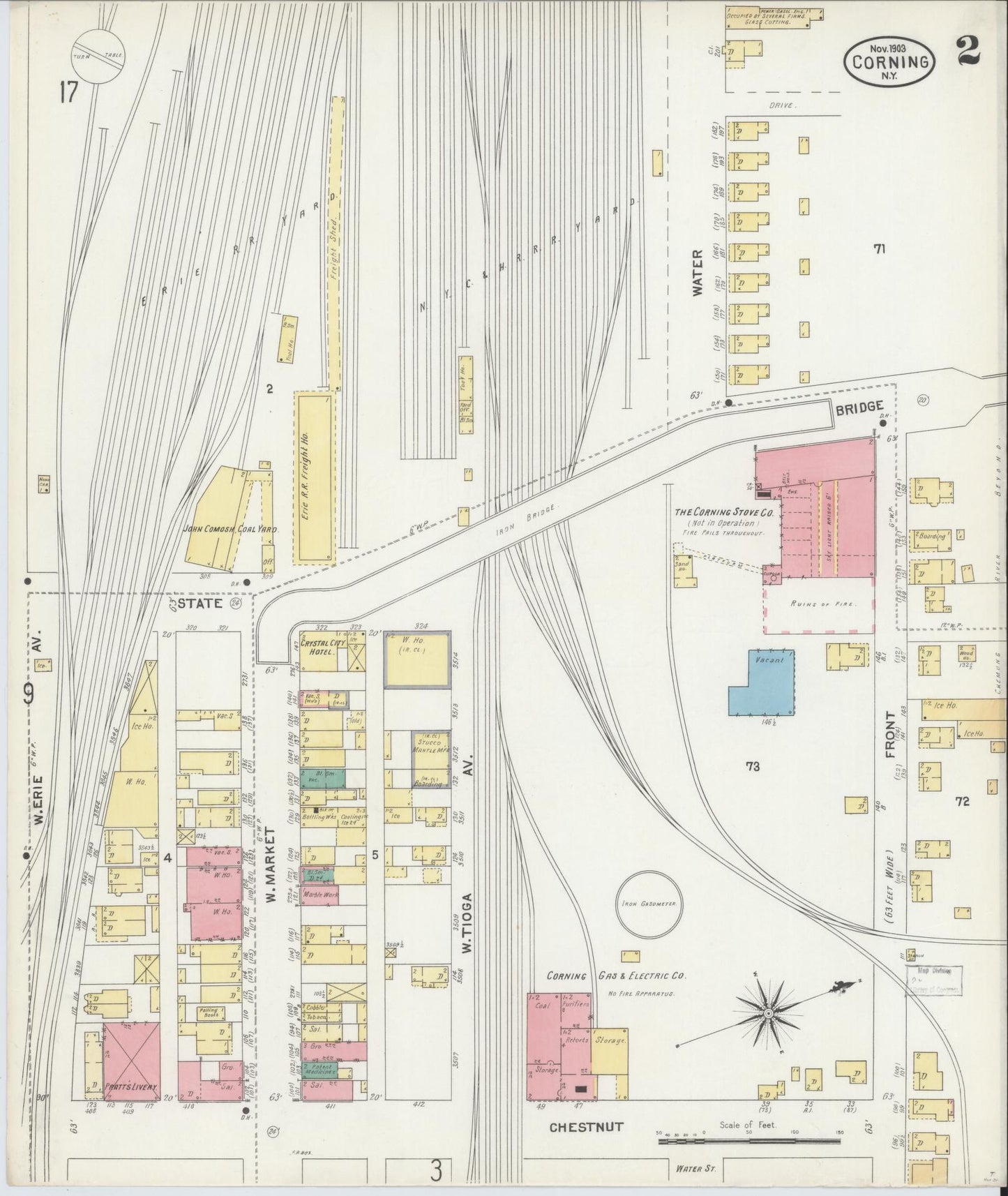 Sanborn Fire Insurance Map from Corning, Steuben County, New York (1903), Sheet #0002 - Complete Map Set gallery image, historic Sanborn map, vintage wall art, New York New York