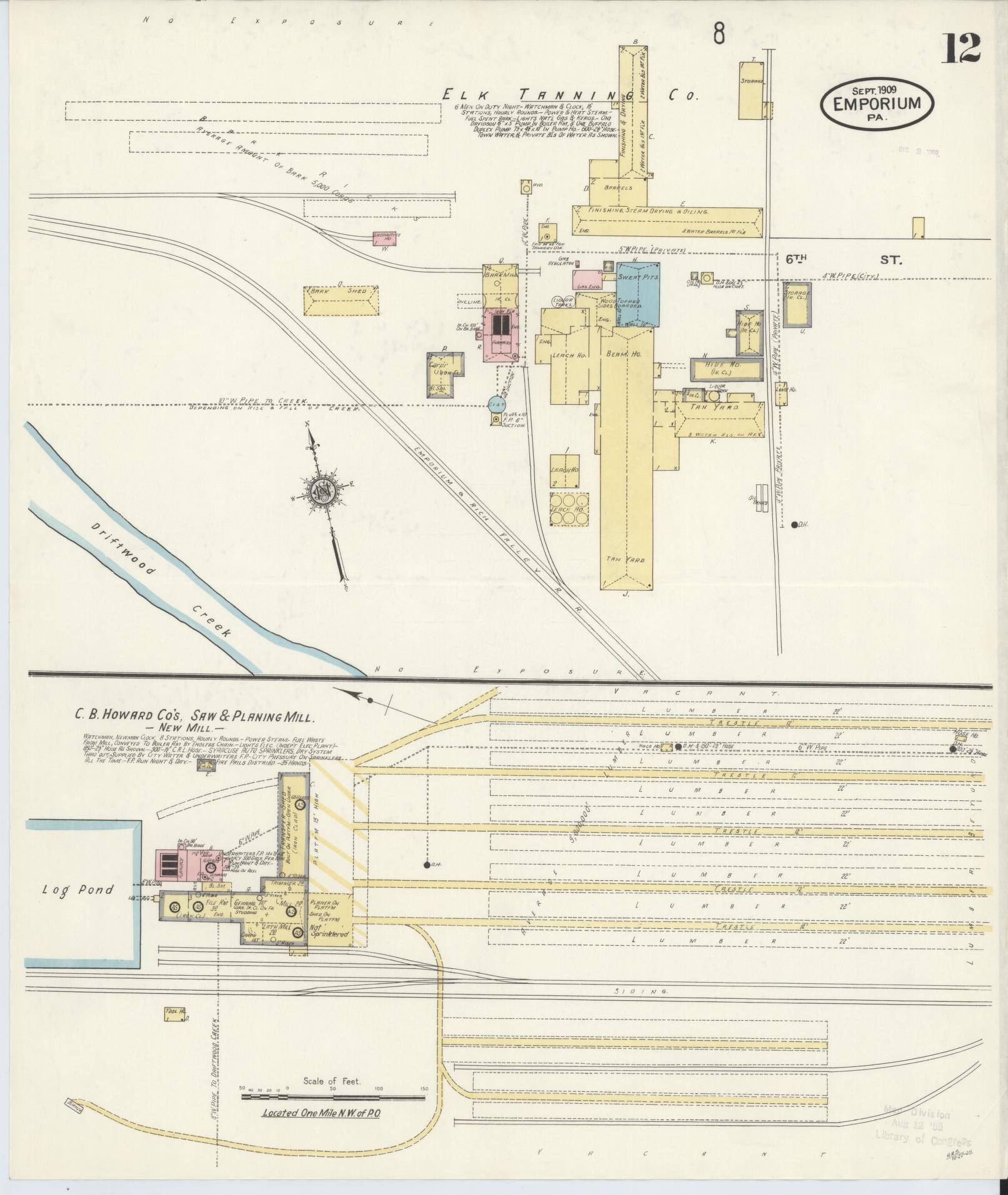 Sanborn Fire Insurance Map from Emporium, Cameron County, Pennsylvania (1909), Sheet #0012 - Historic Sanborn Fire Insurance Map Print, vintage old map wall art, antique decor, genealogy gift, Pennsylvania Pennsylvania map