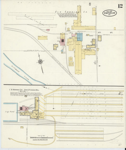 Sanborn Fire Insurance Map from Emporium, Cameron County, Pennsylvania (1909), Sheet #0012 - Historic Sanborn Fire Insurance Map Print, vintage old map wall art, antique decor, genealogy gift, Pennsylvania Pennsylvania map