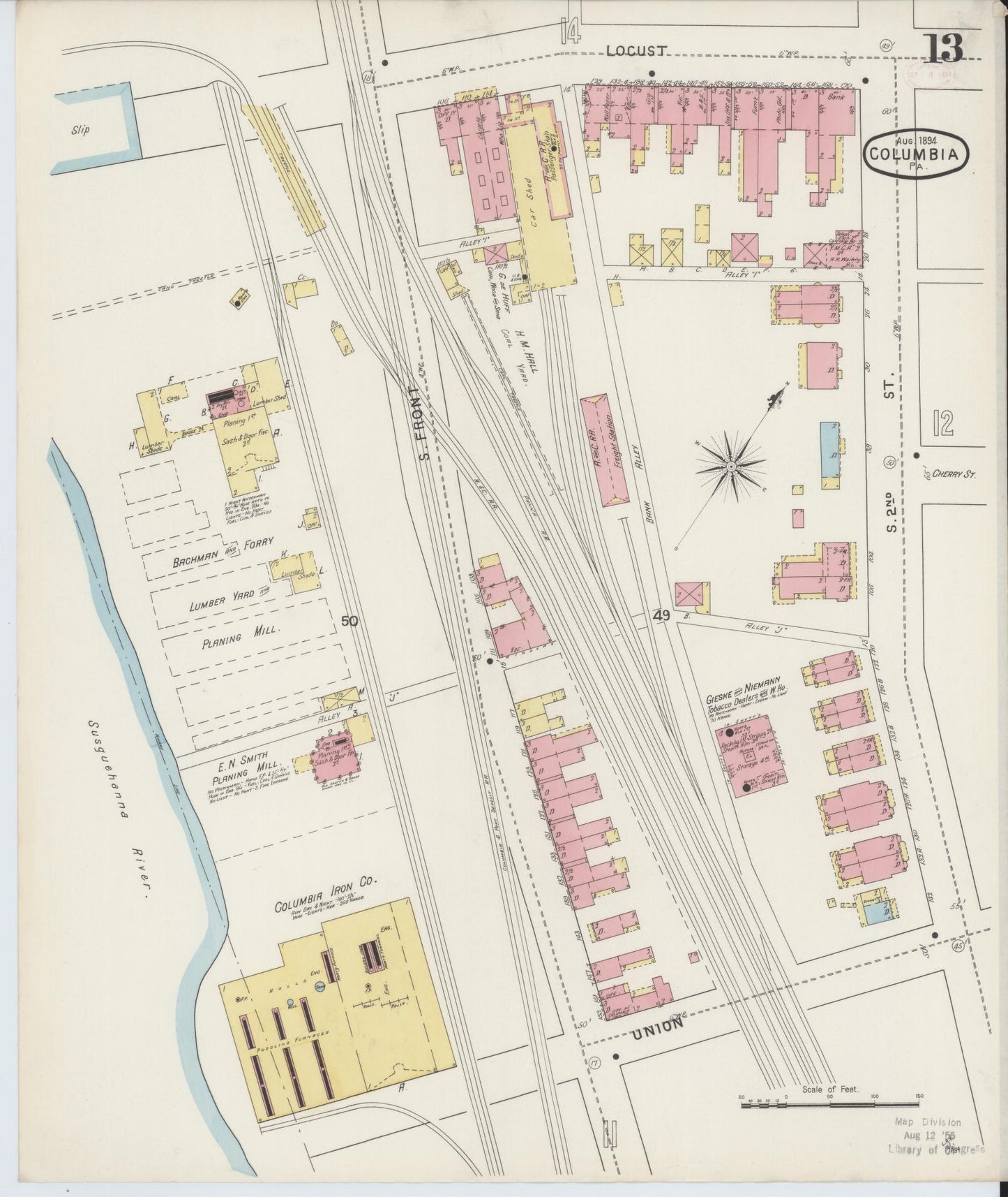 Sanborn Fire Insurance Map from Columbia, Lancaster County, Pennsylvania (1894), Sheet #0013 - Complete Map Set gallery image, historic Sanborn map, vintage wall art, Pennsylvania Pennsylvania