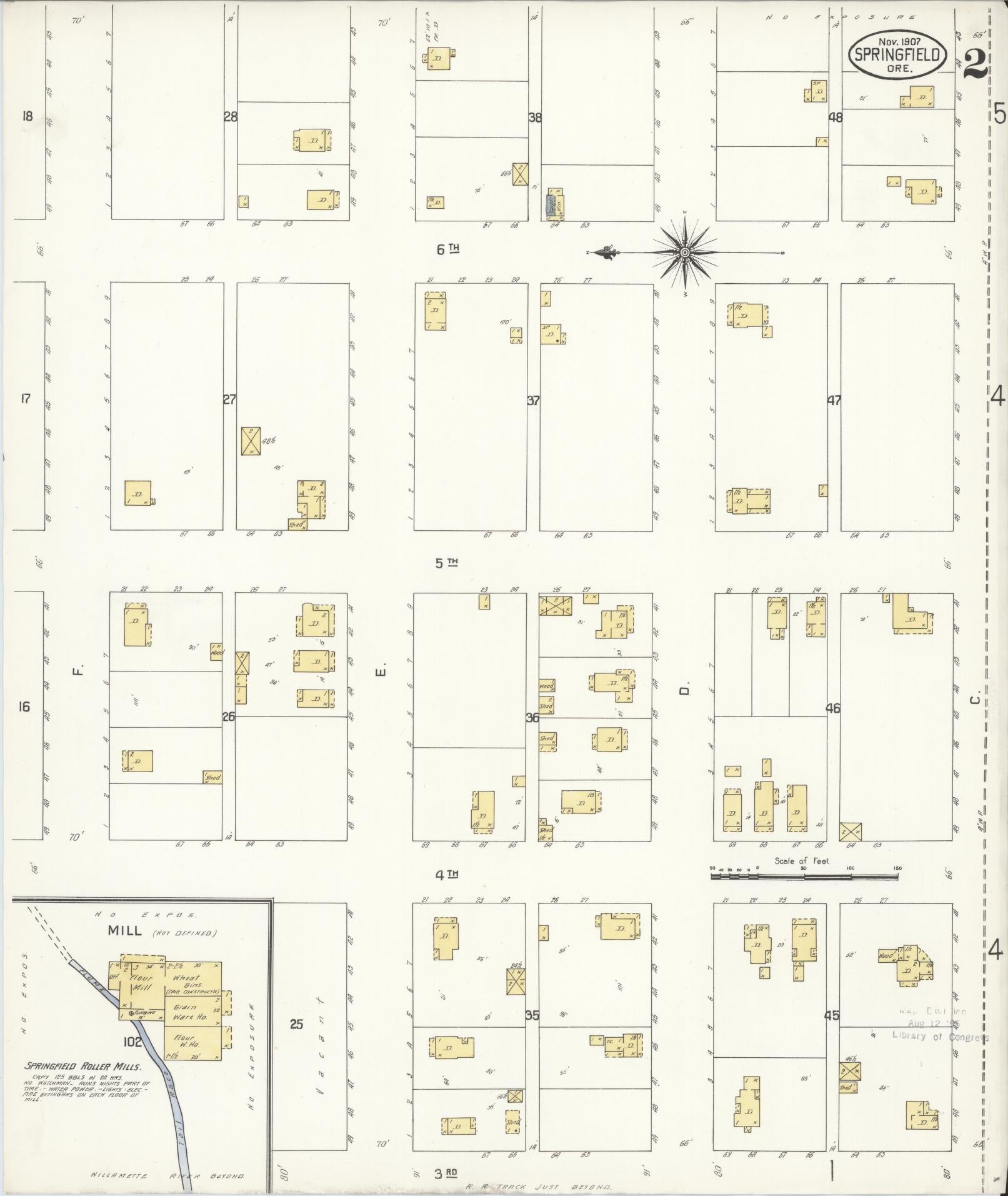 Sanborn Fire Insurance Map from Springfield, Lane County, Oregon (1907), Sheet #0002 - Historic Sanborn Fire Insurance Map Print, vintage old map wall art, antique decor, genealogy gift, Oregon Oregon map