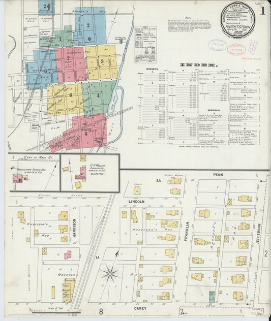 Sanborn Fire Insurance Map from Knightstown, Henry County, Indiana (1898), Sheet #0001 - Historic Sanborn Fire Insurance Map Print, vintage old map wall art, antique decor, genealogy gift, Indiana Indiana map