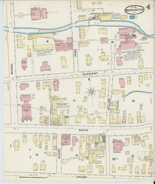 Sanborn Fire Insurance Map from Bennington, Bennington County, Vermont (1891), Sheet #0004 - Historic Sanborn Fire Insurance Map Print, vintage old map wall art, antique decor, genealogy gift, Vermont Vermont map