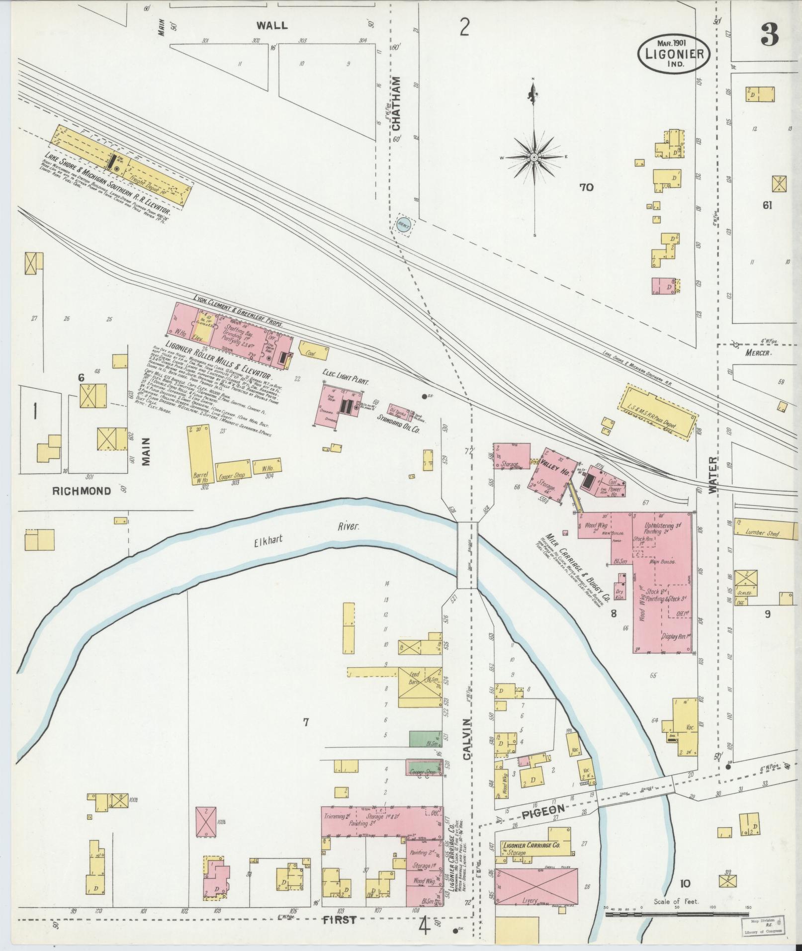Sanborn Fire Insurance Map from Ligonier, Noble County, Indiana (1901), Sheet #0003 - Complete Map Set gallery image, historic Sanborn map, vintage wall art, Indiana Indiana