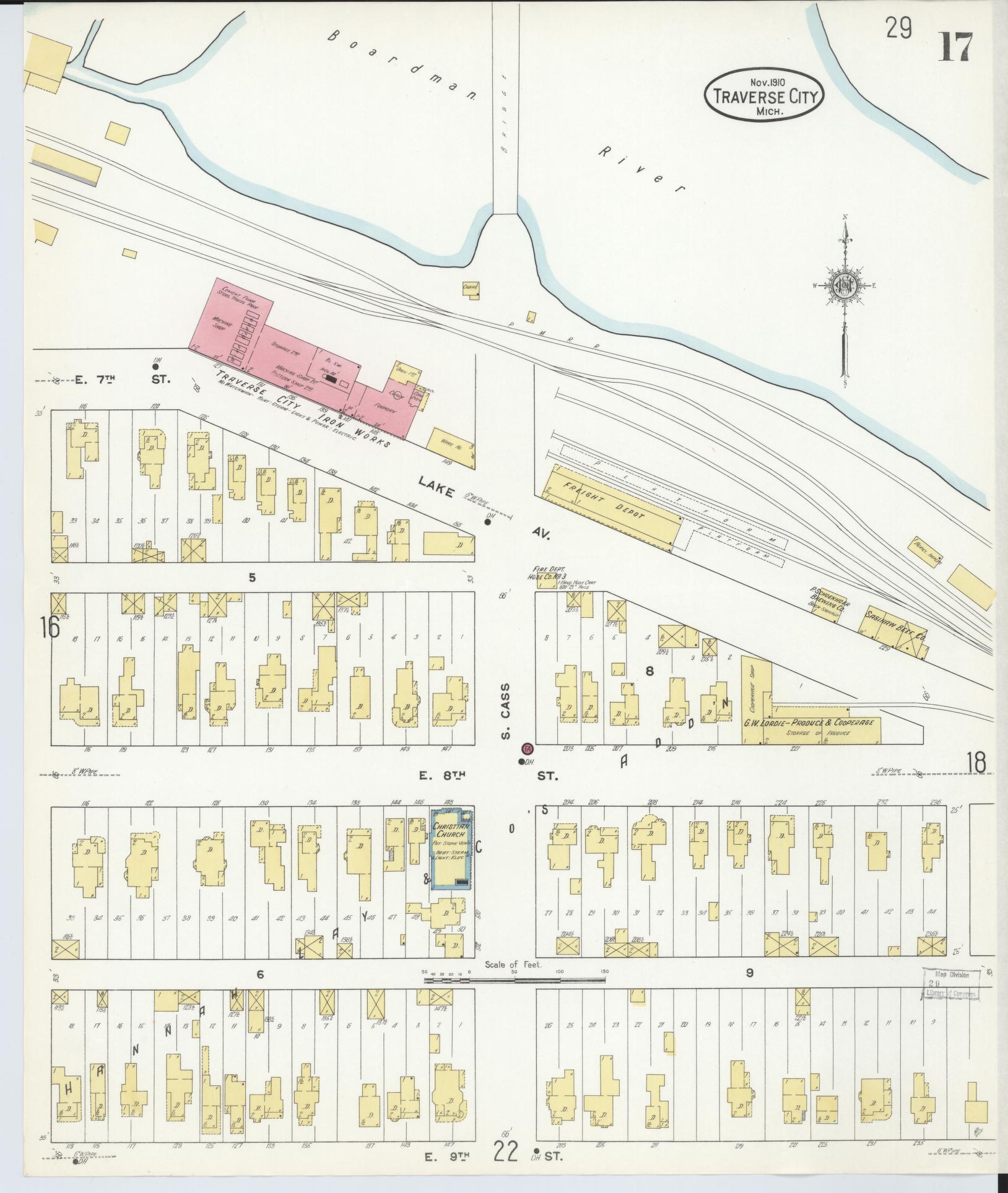 Sanborn Fire Insurance Map from Traverse City, Grand Traverse County, Michigan (1910), Sheet #0017 - Complete Map Set gallery image, historic Sanborn map, vintage wall art, Michigan Michigan