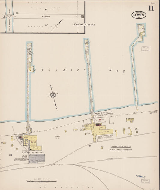 Sanborn Fire Insurance Map from Lewes, Sussex County, Delaware (1922), Sheet #0011 - Historic Sanborn Fire Insurance Map Print, vintage old map wall art, antique decor, genealogy gift, Delaware Delaware map