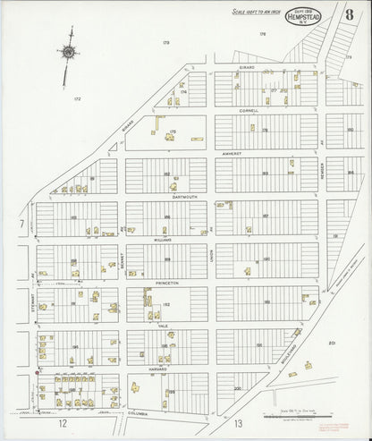 Sanborn Fire Insurance Map from Hempstead, Nassau County, New York (1919), Sheet #0008 - Complete Map Set gallery image, historic Sanborn map, vintage wall art, New York New York
