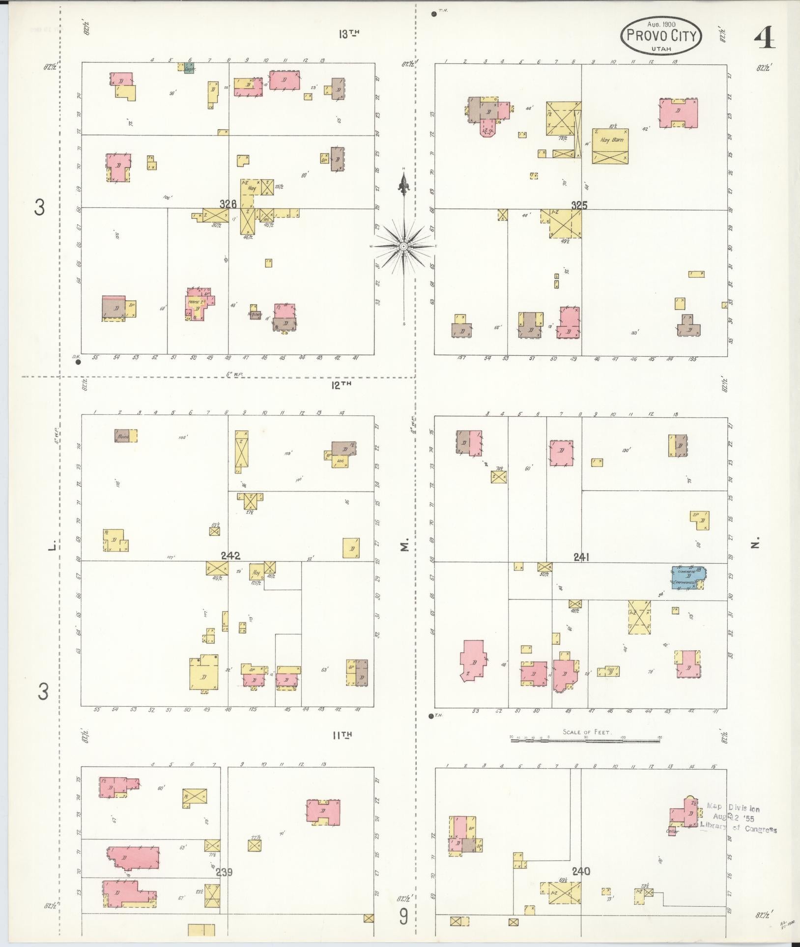 Sanborn Fire Insurance Map from Provo, Utah County, Utah (1900), Sheet #0004 - Complete Map Set gallery image, historic Sanborn map, vintage wall art, Provo Utah