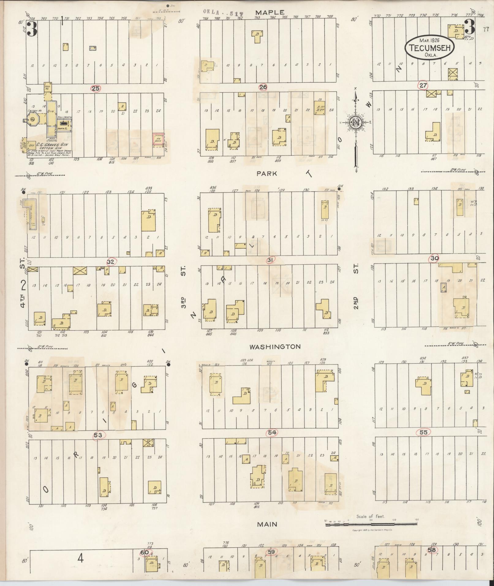 Sanborn Fire Insurance Map from Tecumseh, Pottawatomie County, Oklahoma (1944), Sheet #0003 - Historic Sanborn Fire Insurance Map Print, vintage old map wall art, antique decor, genealogy gift, Oklahoma Oklahoma map