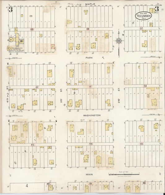 Sanborn Fire Insurance Map from Tecumseh, Pottawatomie County, Oklahoma (1944), Sheet #0003 - Historic Sanborn Fire Insurance Map Print, vintage old map wall art, antique decor, genealogy gift, Oklahoma Oklahoma map