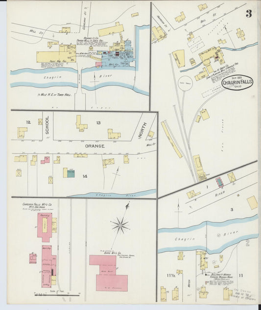 Sanborn Fire Insurance Map from Chagrin Falls, Cuyahoga County, Ohio (1893), Sheet #0003 - Historic Sanborn Fire Insurance Map Print, vintage old map wall art, antique decor, genealogy gift, Ohio Ohio map