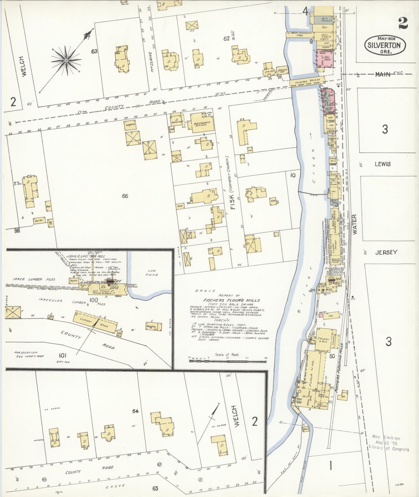 Sanborn Fire Insurance Map from Silverton, Marion County, Oregon (1906), Sheet #0002 - Historic Sanborn Fire Insurance Map Print, vintage old map wall art, antique decor, genealogy gift, Oregon Oregon map