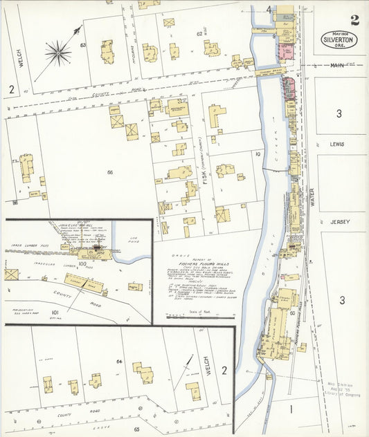 Sanborn Fire Insurance Map from Silverton, Marion County, Oregon (1906), Sheet #0002 - Historic Sanborn Fire Insurance Map Print, vintage old map wall art, antique decor, genealogy gift, Oregon Oregon map