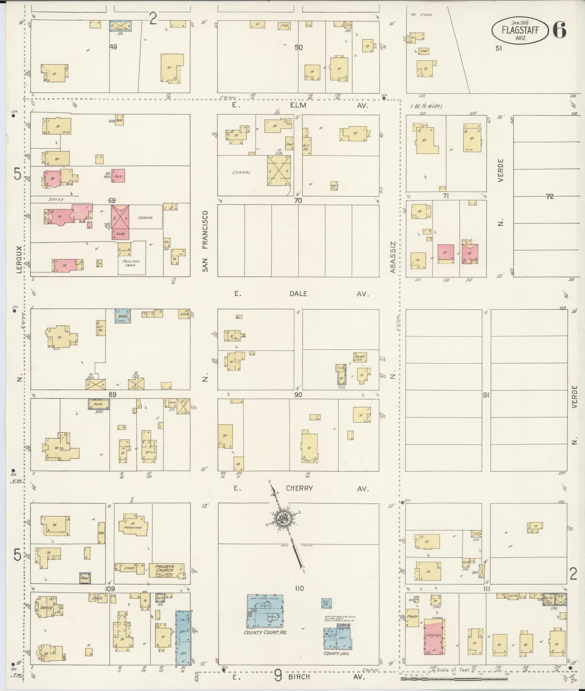 Sanborn Fire Insurance Map from Flagstaff, Coconino County, Arizona (1916), Sheet #0006 - Complete Map Set gallery image, historic Sanborn map, vintage wall art, Arizona Arizona